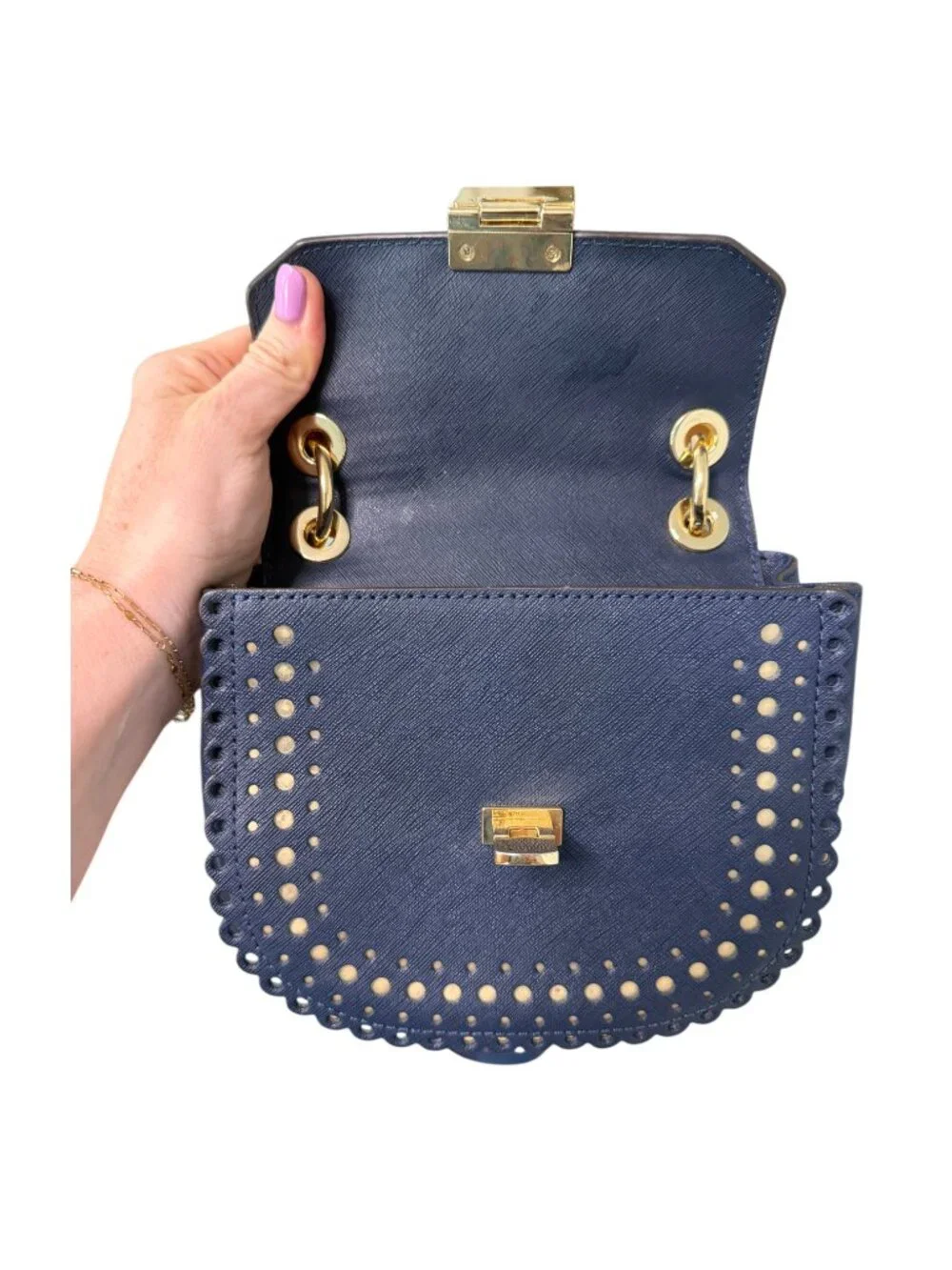 Michael Kors Navy Blue Laser-Cut Crossbody Purse